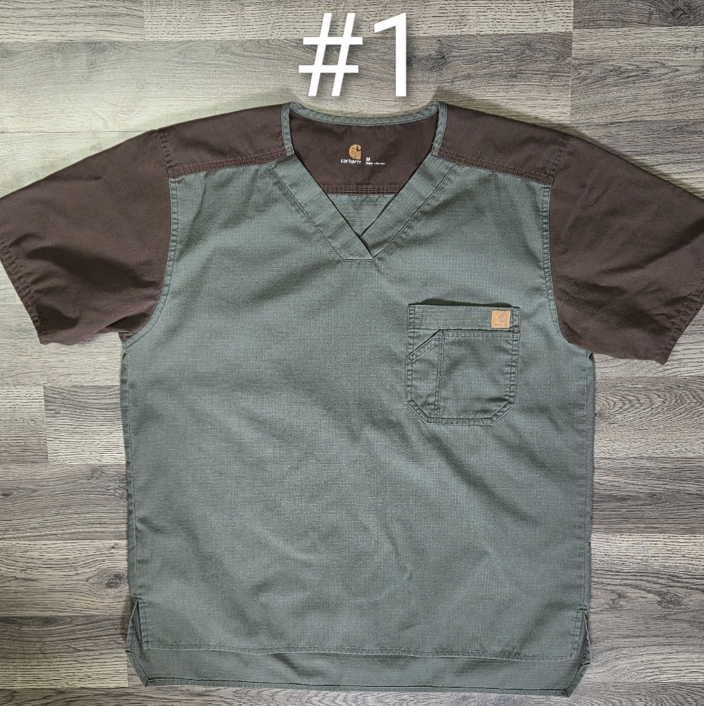 Carhartt Olive and Brown Scrub Shirt Size Medium